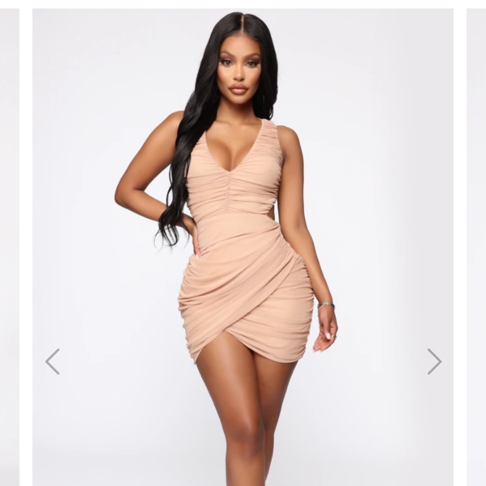 You’re Too Late Ruched Mini Dress - Taupe